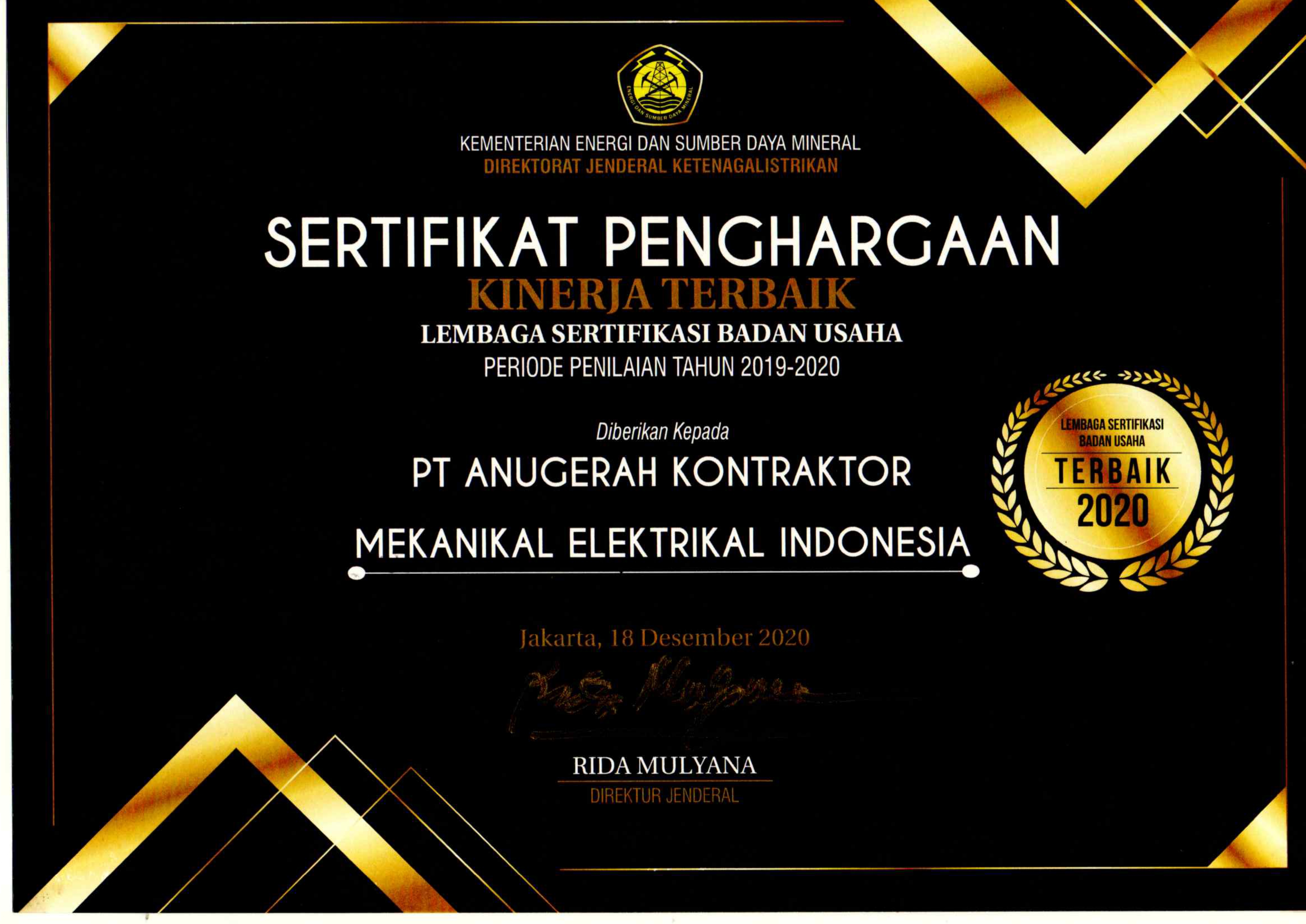 Piagam Penghargaan Tahun 2020
